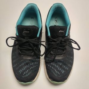 Asics women's pre-owned running shoes in black and blue size 9 US